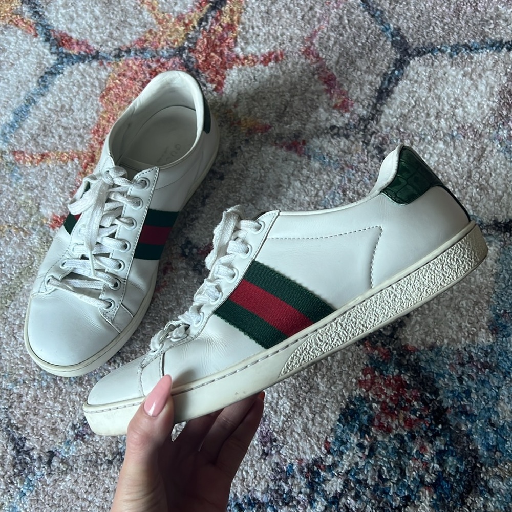 GUCCI Ace White Leather Sneakers with Web Detail - 36.5